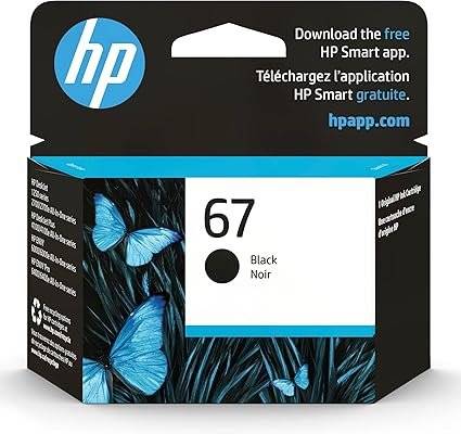 HP 67 Black Ink Cartridge | Works with HP DeskJet 1255, 2700, 4100 Series, HP ENVY 6000, 6400 Series | Eligible for Instant Ink | 3YM56AN